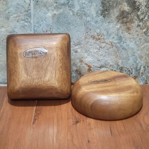 Woodard & Charles Wood Bowls Square & Round Set of 2 - Picture 3 of 10